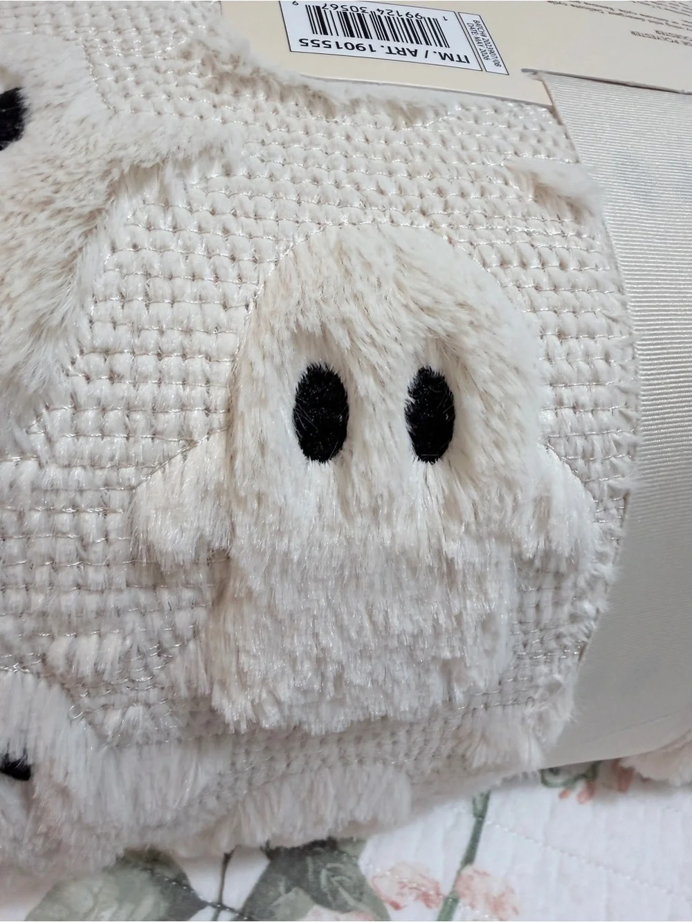Embroidered Faux Fur Throw Blanket - Cream